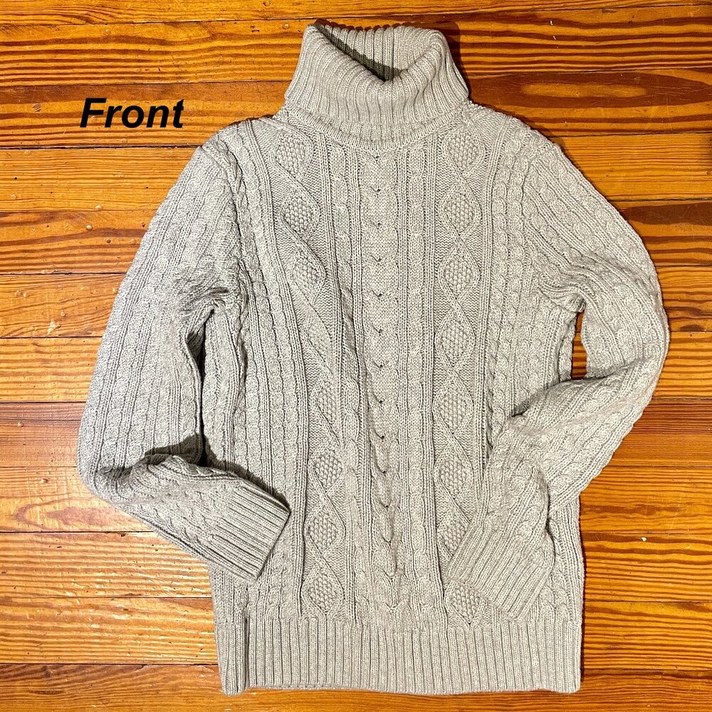 Jeanne Pierre Cotton Cable Knit Turtleneck Sweater, Medium, Grey